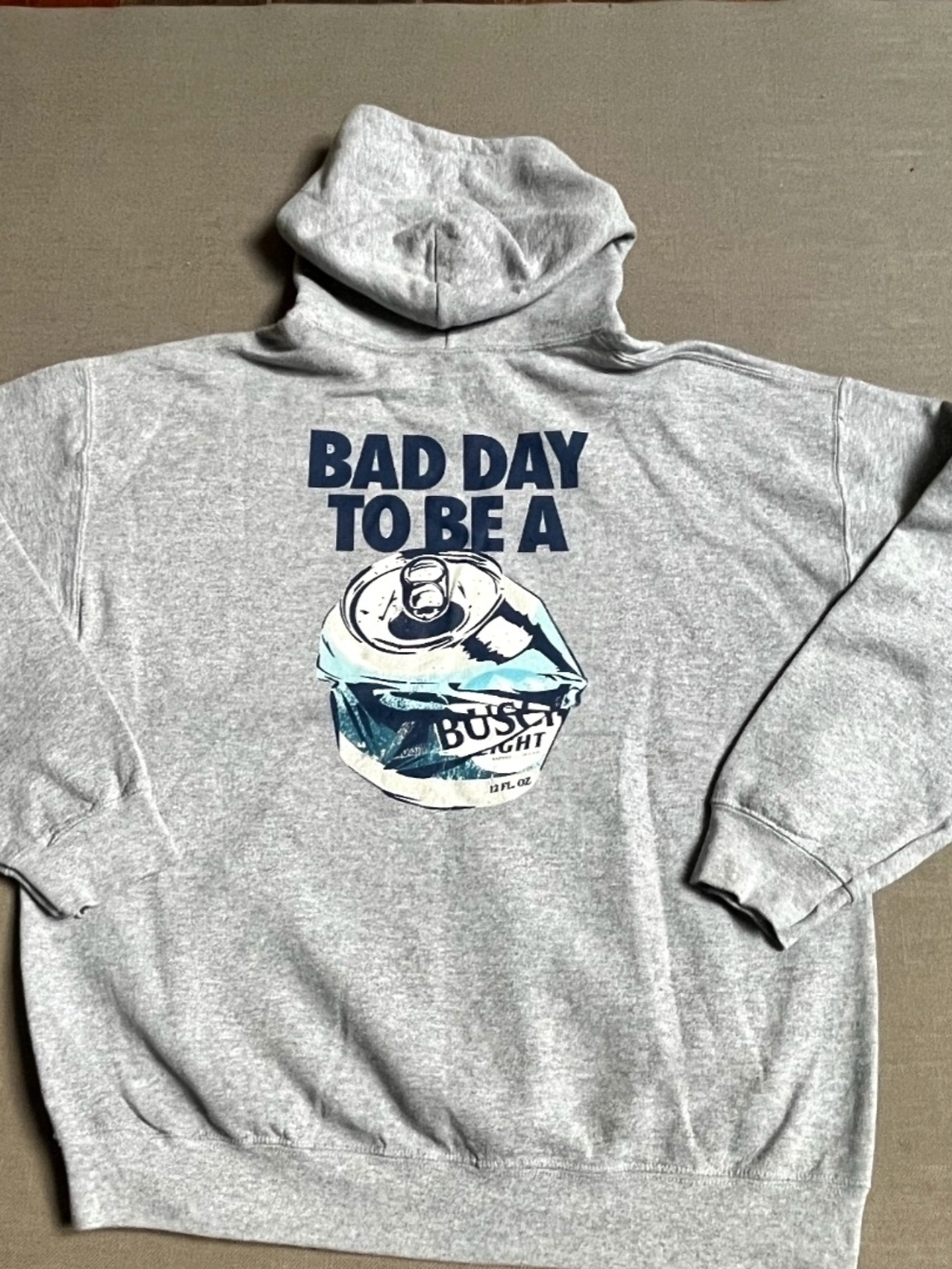 Bush Light Bad Day To Be - A Can Logo, Gray Crewneck Hoodie, Size L